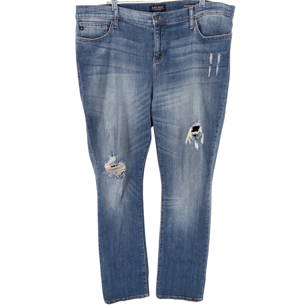 Judy Blue Straight‎ Fit Distressed Blue Denim Jeans High Rise Women's 2XL 42x32